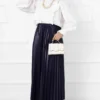 Thin Pleated Long Modest Skirt Navy Blue