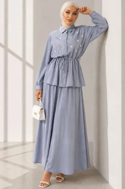 Alternative view of Pearl Flower Waist Tunic Skirt Set Grey