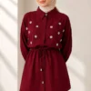 Pearl Flower Hidden Button Two-Piece Set Burgundy - Image 3