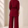 Pearl Flower Hidden Button Two-Piece Set Burgundy - Image 4