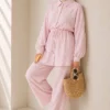 Pearl Flower Hidden Button Two-Piece Set Pink - immagine 2