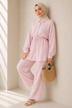 Alternative view of Pearl Flower Hidden Button Two-Piece Set Pink