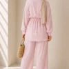 Pearl Flower Hidden Button Two-Piece Set Pink - immagine 4