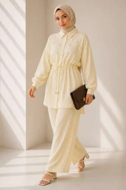 Alternative view of Pearl Flower Hidden Button Two-Piece Set Yellow
