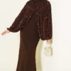 Pearl Cape Evening Dress Brown