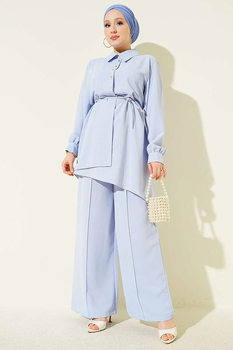 Pearl Beaded Two-Piece Set Blue
