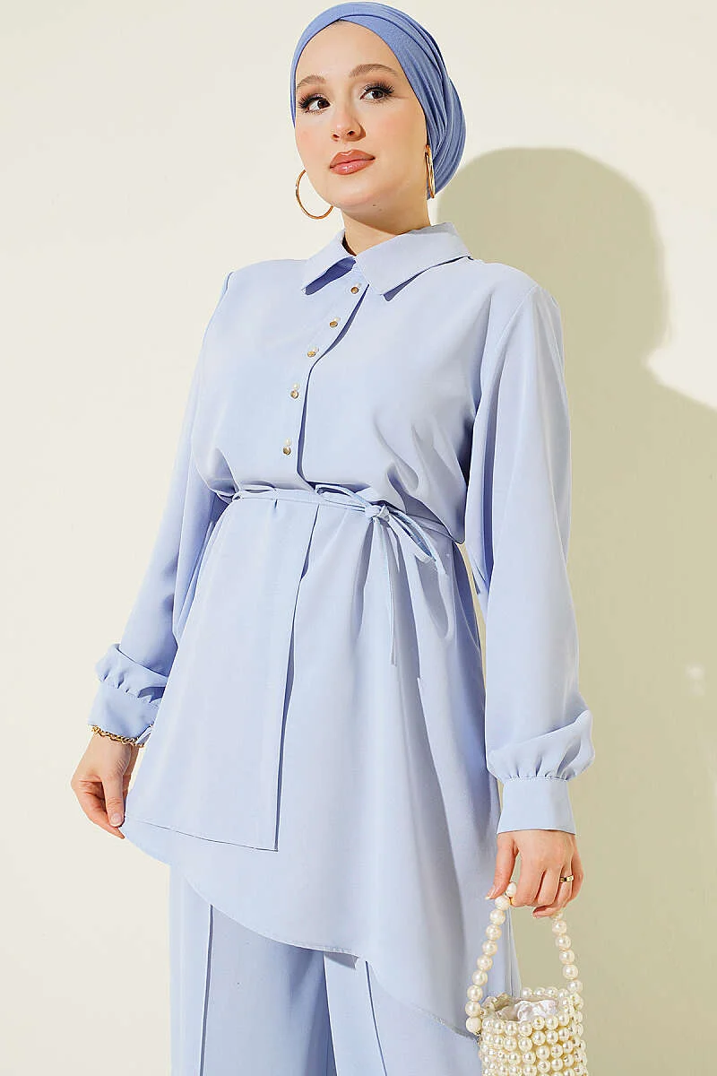 Pearl Beaded Two-Piece Set Blue – Image 2