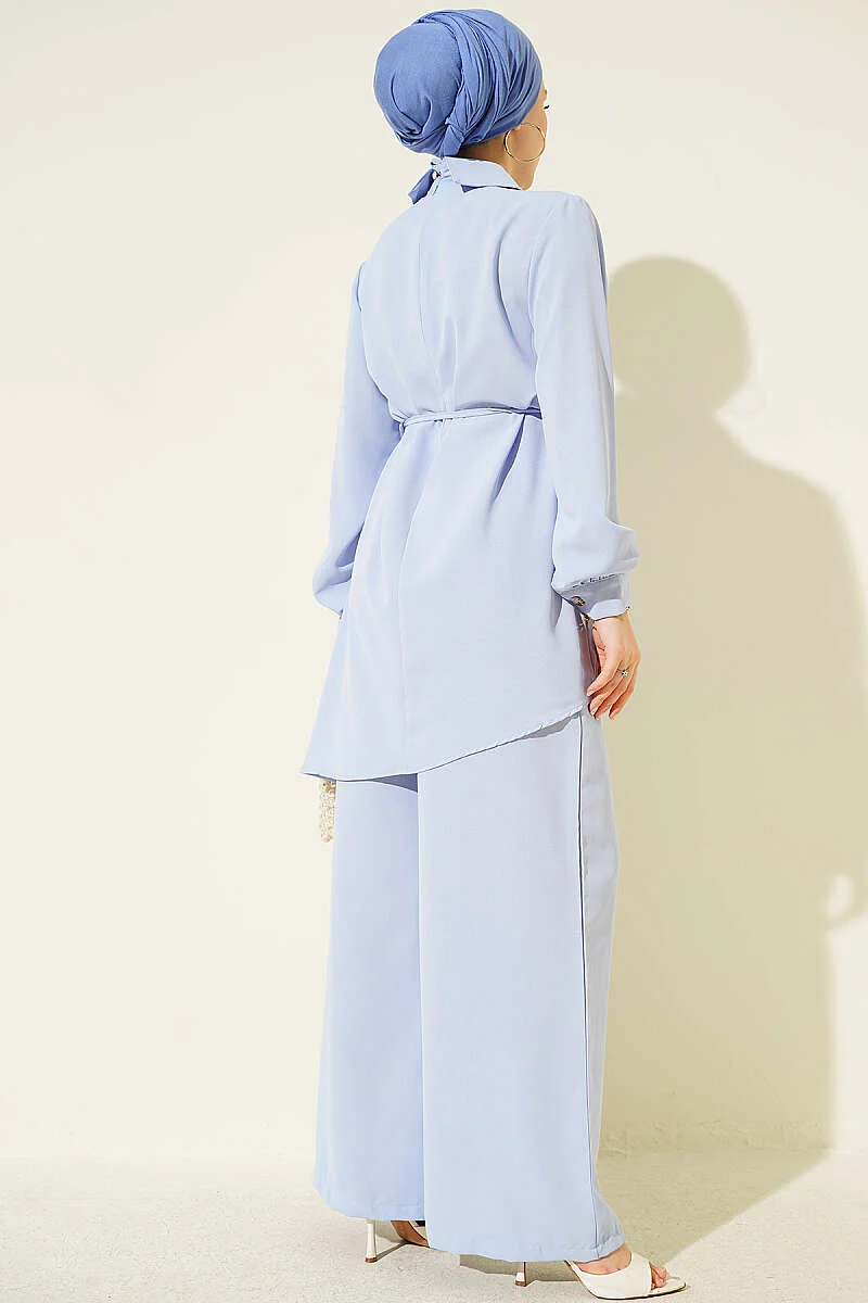 Pearl Beaded Two-Piece Set Blue – Image 3