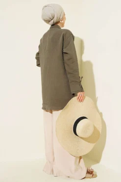 Alternative view of Pearl Flower Embroidered Modal Shirt Khaki