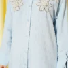 Pearl Flower Embroidered Modal Shirt Blue – Bild 4