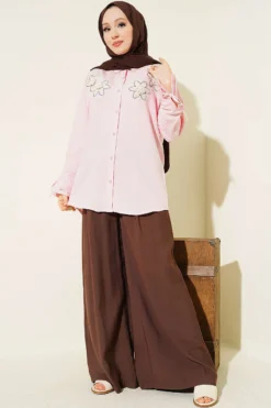 Alternative view of Pearl Flower Embroidered Modal Shirt Pink