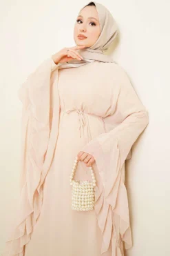 Alternative view of Ruffled Chiffon Dress with Belt Beige