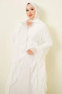Alternative view of Ruffled Chiffon Dress with Belt White
