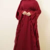 Ruffled Chiffon Dress with Belt Burgundy