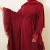 Ruffled Chiffon Dress with Belt Burgundy - Image 2