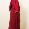 Ruffled Chiffon Dress with Belt Burgundy - Image 3