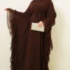 Ruffled Chiffon Dress with Belt Brown