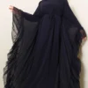 Ruffled Chiffon Dress with Belt Navy Blue