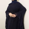 Ruffled Chiffon Dress with Belt Navy Blue - Image 2