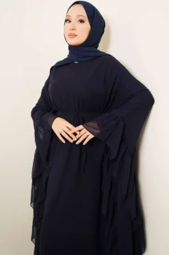 Alternative view of Ruffled Chiffon Dress with Belt Navy Blue