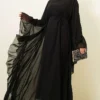 Ruffled Chiffon Dress with Belt Black