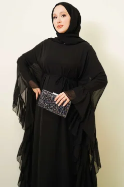 Alternative view of Ruffled Chiffon Dress with Belt Black
