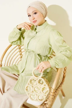 Textured Striped Shirt with Belt