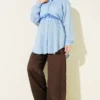 Textured Striped Shirt with Belt Blue - Imagen 2