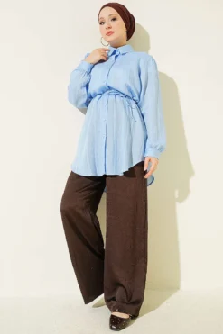 Alternatieve weergave van Textured Striped Shirt with Belt Blue