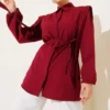 Shirt with Shoulder Cape and Belt Burgundy