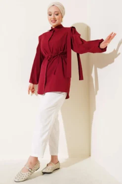 Alternative view of Shirt with Shoulder Cape and Belt Burgundy