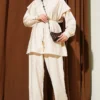 Belted Ruffled Shoulder Two-Piece Set Beige