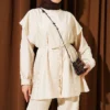 Belted Ruffled Shoulder Two-Piece Set Beige - immagine 2