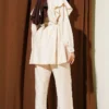 Belted Ruffled Shoulder Two-Piece Set Beige - immagine 3