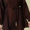 Belted Ruffled Shoulder Two-Piece Set Brown - immagine 4