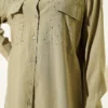 Double Pocket Stone-Embellished Tencel Shirt Khaki - Afbeelding 4