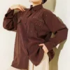 Double Pocket Stone-Embellished Tencel Shirt Brown