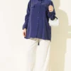 Double Pocket Stone-Embellished Tencel Shirt Navy Blue - immagine 2