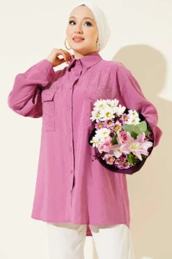 Double Pocket Stone-Embellished Tencel Shirt