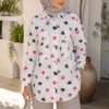 Leaf Print Shirt with Double Pockets Fuchsia