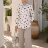 Leaf Print Shirt with Double Pockets Fuchsia - Afbeelding 2