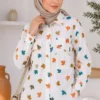 Leaf Print Shirt with Double Pockets Green