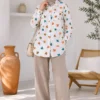 Leaf Print Shirt with Double Pockets Green - Afbeelding 2