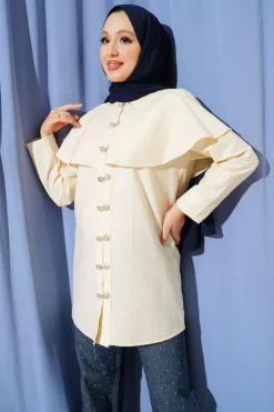 Alternative Ansicht von Double Button Shoulder Cape Shirt Beige