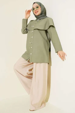 Alternative Ansicht von Double Button Shoulder Cape Shirt Khaki
