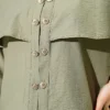 Double Button Shoulder Cape Shirt Khaki - Image 4