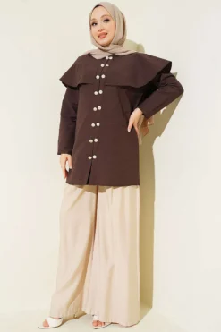 Alternative Ansicht von Double Button Shoulder Cape Shirt Brown