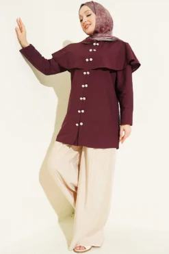Alternative Ansicht von Double Button Shoulder Cape Shirt Plum