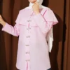 Double Button Shoulder Cape Shirt Pink