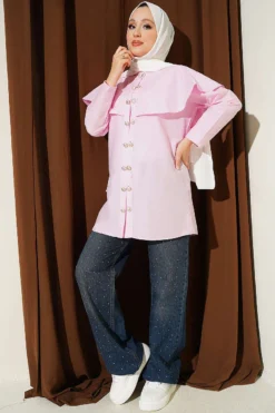 Alternative Ansicht von Double Button Shoulder Cape Shirt Pink